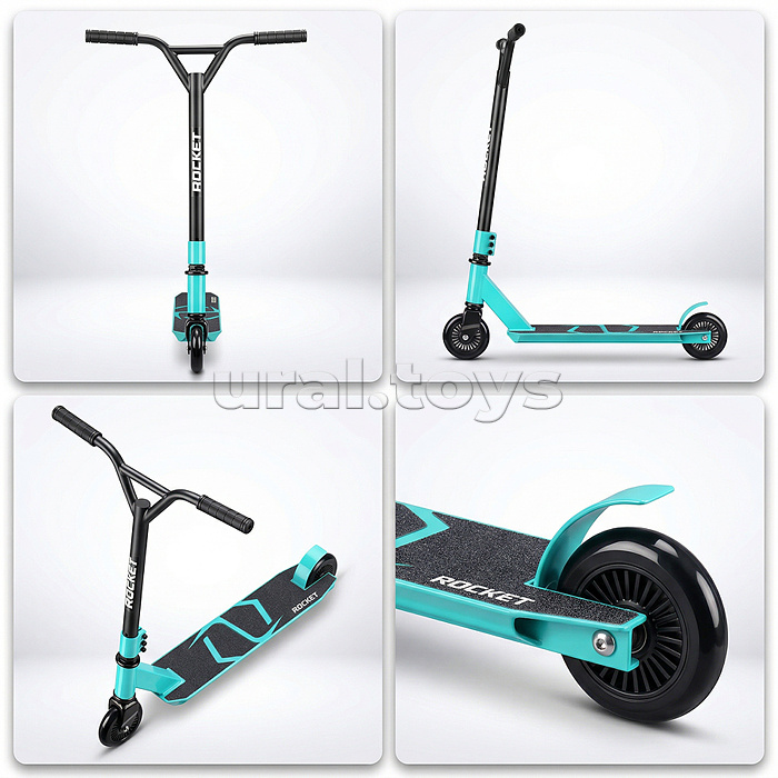 Самокат трюковый ROCKET,колеса PU/пластик 100 мм,ABEC 7, бирюзовый (в пакете)