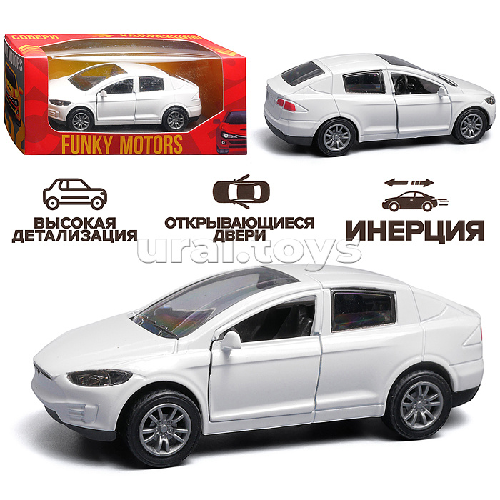 Белая инерционная машинка вид В die-cast , 1:32