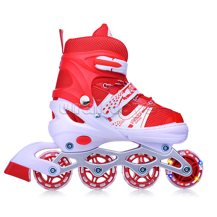 Ролики детские, размер M, красные (со шлемом и защитным снаряжением)