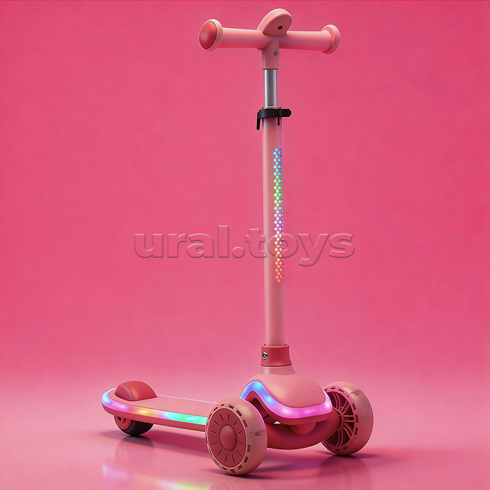 Самокат 3-х колесный ROCKET,колеса PU со светом, цвет розовый