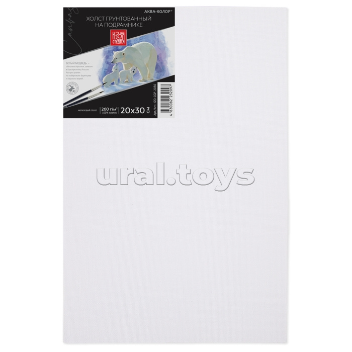 Холст грунтованный на подрамнике "Аква-колор" Изостудия 100% хлопок 20х30 см 260 г/кв.м мелкозернистый