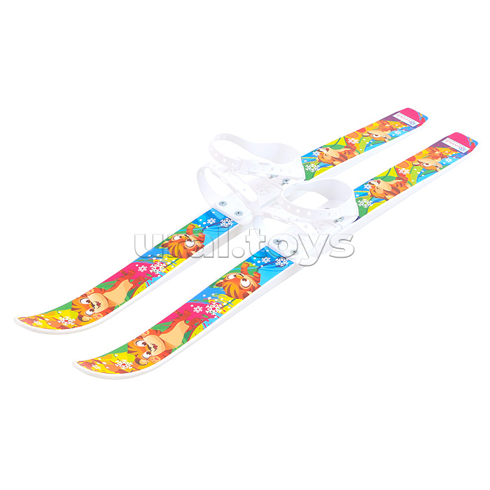 Игровые лыжи "Лыжики-пыжики" Тигренок (игрушка детская) 75/75 см, крепление мягкое пластиковое, с палками стеклопластик (сетка)