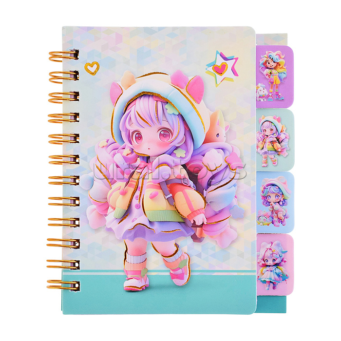 Блокнот на евроспирали "Девочки" 11.6х7.8 см, 69 л, комбинированный внутренний блок, плотность бумаги 70г/м2, 4 дизайна в ассортименте, ОПП-упаковка