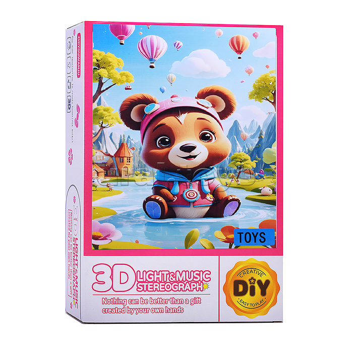 Ночник-пазл 3Д "Мишка" со светом и музыкой, в коробке