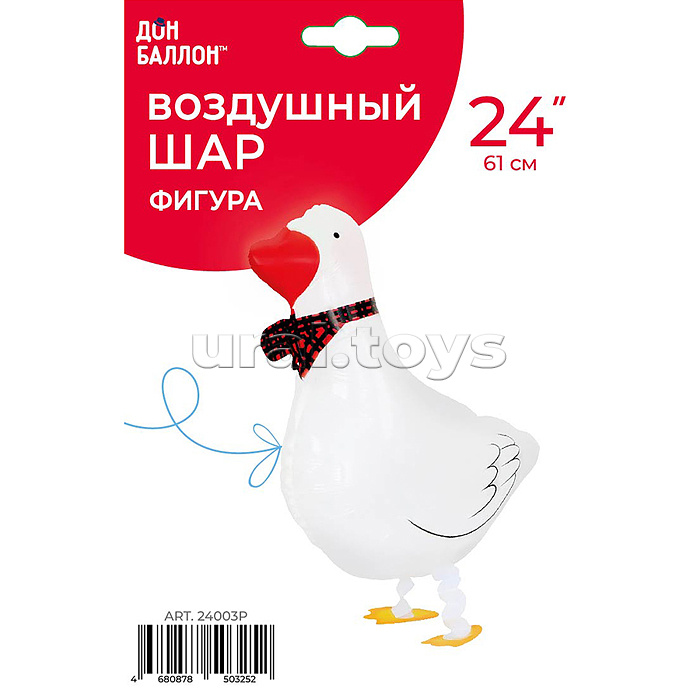 Шар (24''/61 см) Ходячая Фигура, Гусь, Белый, 1 шт. в уп.