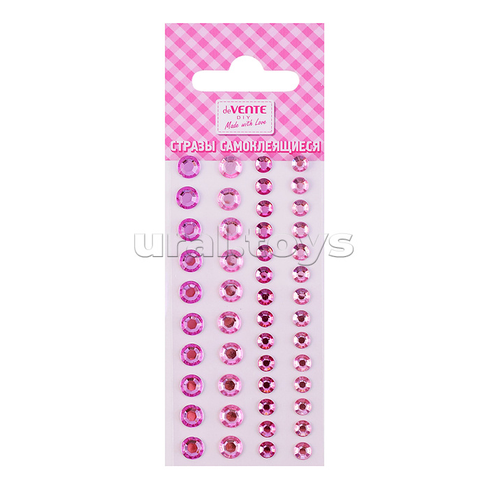 Стразы акриловые самоклеящиеся "DIY Two Tone Rhinestones" 48 шт, лилово-розовые оттенки, диаметры 6 и 8 мм, в пластиковом пакете с блистерным подвесом