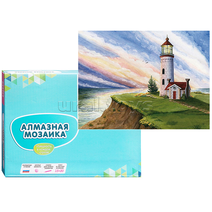 Алмазная мозаика 15х20 "Маяк на рассвете" (16 цветов)
