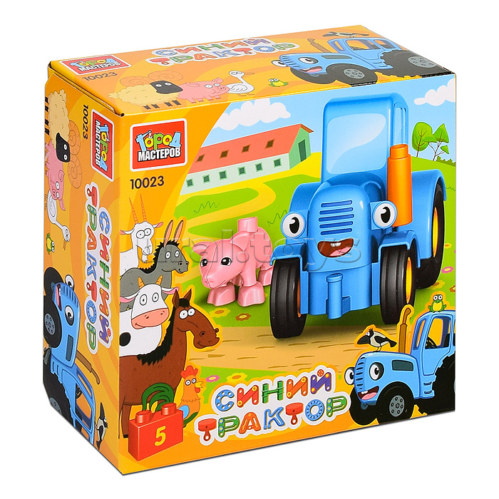 Конструктор большие кубики: Синий трактор с хрюшкой, 5 дет.