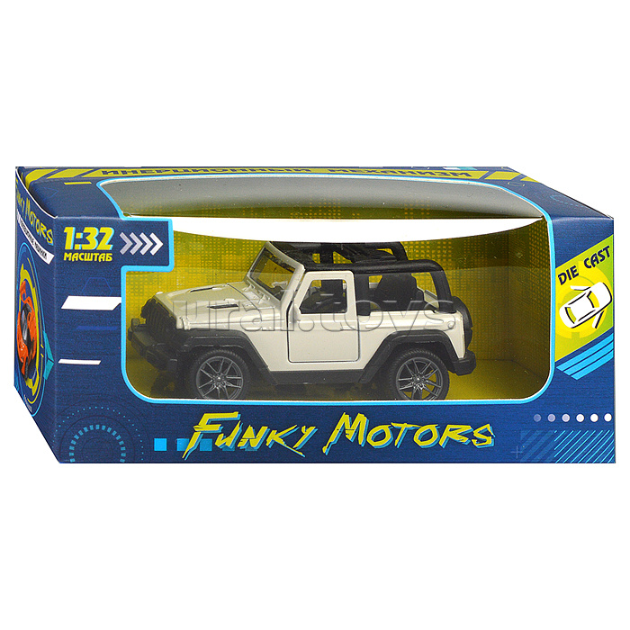 Белая инерционная машинка Джип Сафари die-cast,1:32, открывающиеся двери Белая инерционная машинка Джип Сафари die-cast,1:32, открывающиеся двери