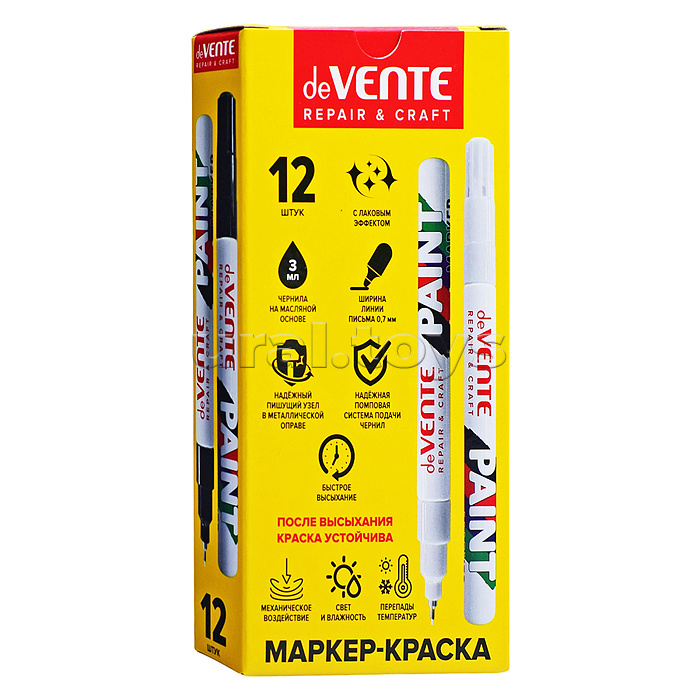 Маркер-краска "Repair & Craft" круглый алюминиевый корпус, пишущий узел 0,7 мм, нитро-основа, наконечник в металлической обойме, белый