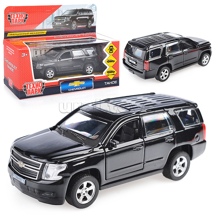 Машина металл Chevrolet Tahoe 12 см, (откр дв, багаж,черный) инерц, в коробке