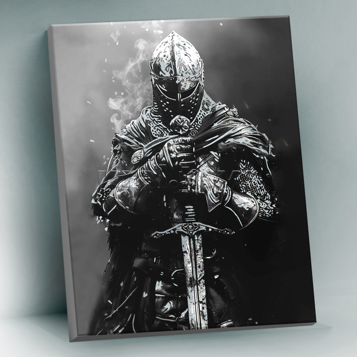 Картина по номерам 40х50 "Рыцарь средневековья" с поталью платина (9 цветов)