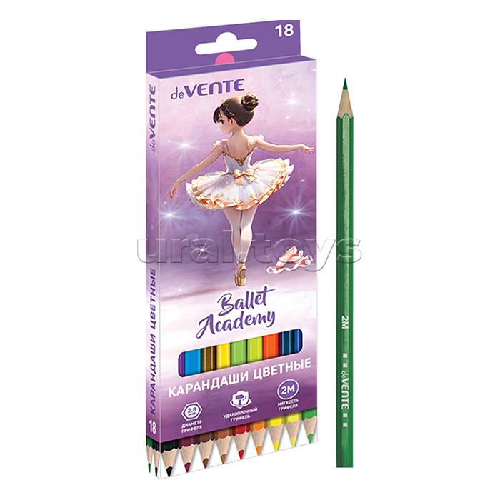 Карандаши цветные 18 цв. "Ballet Academy" 2М, диаметр грифеля 2,8 мм, шестигранные, в картонной коробк Карандаши цветные 18 цв. "Ballet Academy" 2М, диаметр грифеля 2,8 мм, шестигранные, в картонной коробк