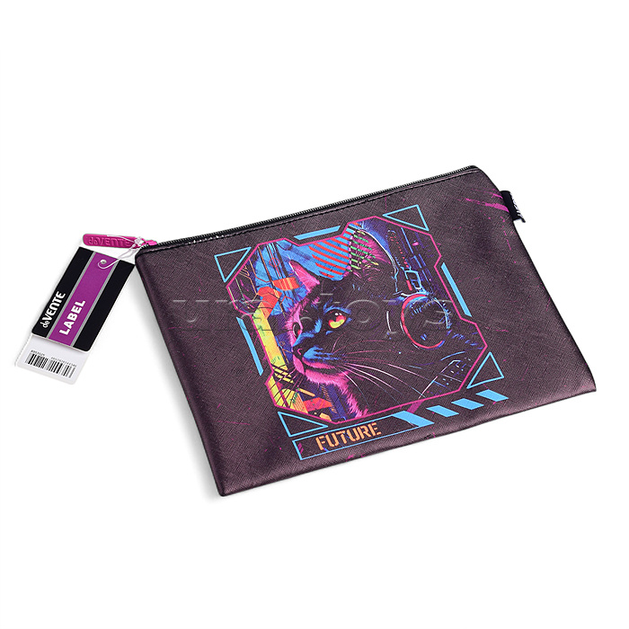 Папка для тетрадей "Label. Cyber Cat" A5 (27x20,5x1 см) на молнии сверху, искусственная кожа до -40C с антивандальной фактурой, с подкладом Папка для тетрадей "Label. Cyber Cat" A5 (27x20,5x1 см) на молнии сверху, искусственная кожа до -40C с антивандальной фактурой, с подкладом