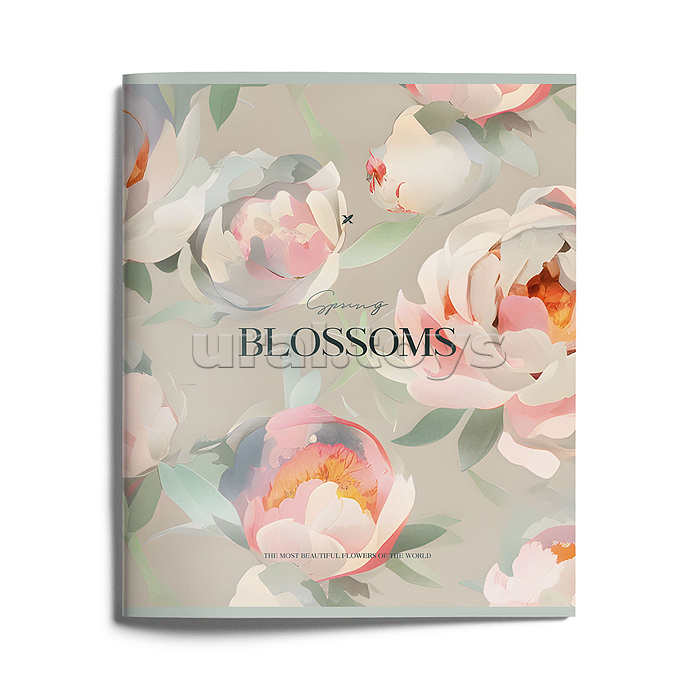 Тетрадь 48 л. клетка. скреп. BLOSSOMS мел. карт. запечатка форзаца, soft touch