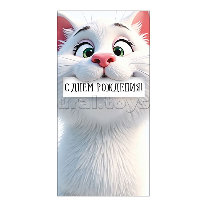 Конверт для денег "С Днем рождения!" (белый кот)