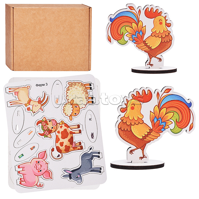 Игровой набор "Ферма" (дерево) крафтовая коробка