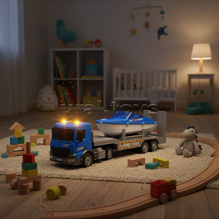 Машина "Эвакуатор" с лодкой (свет, звук) в коробке