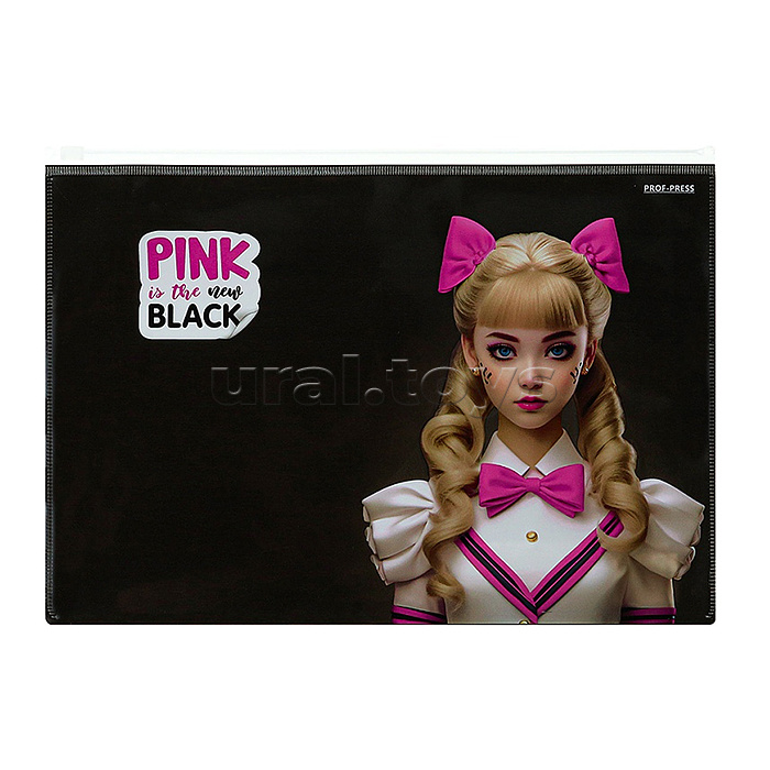 Папка-конверт на молнии, А4, 180мкм, "PINK&BLACK" Папка-конверт на молнии, А4, 180мкм, "PINK&BLACK"