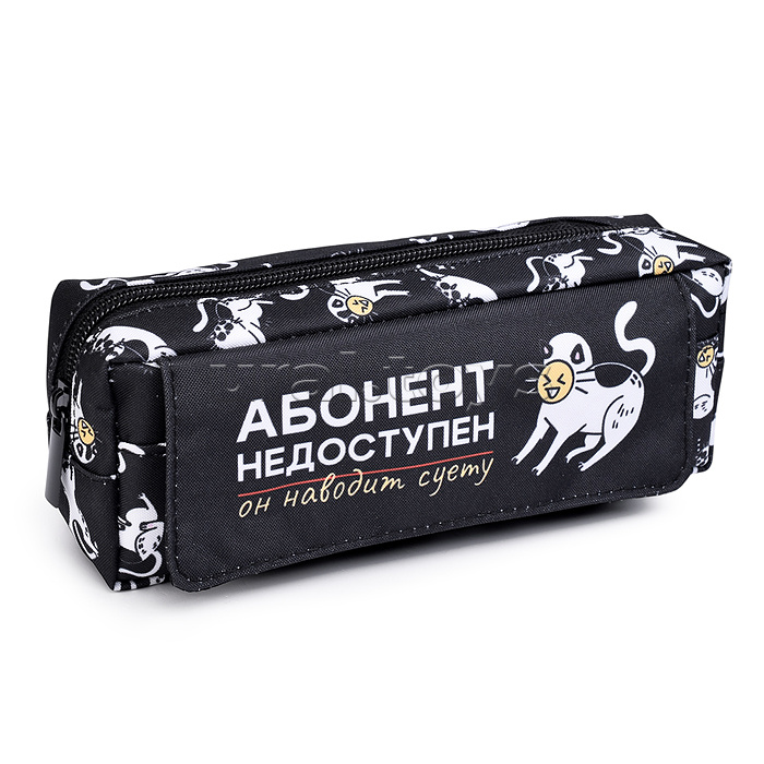 Пенал школьный Феникс+, арт.72221/ 24 СУЕТЛИВЫЙ КОТ (без наполнения, 20х7х5 см, полиэстер, молния, сублимационная печать, ПЭТ-пакет с европодвесом и картонным вкладышем).