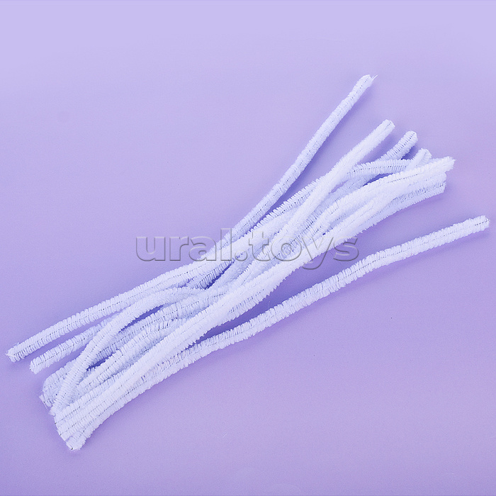 Проволока пушистая Шенил для творчества 0,9x30 см, 10 шт, цвет белый, в пластиковом пакете с блистерным подвесом