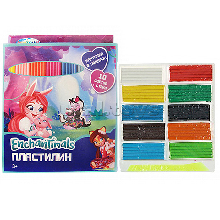 Пластилин 10 цветов "Enchantimals", картинка "Enchantimals", 200 гр,  стека пластиковая, картонная упаковка с европодвесом