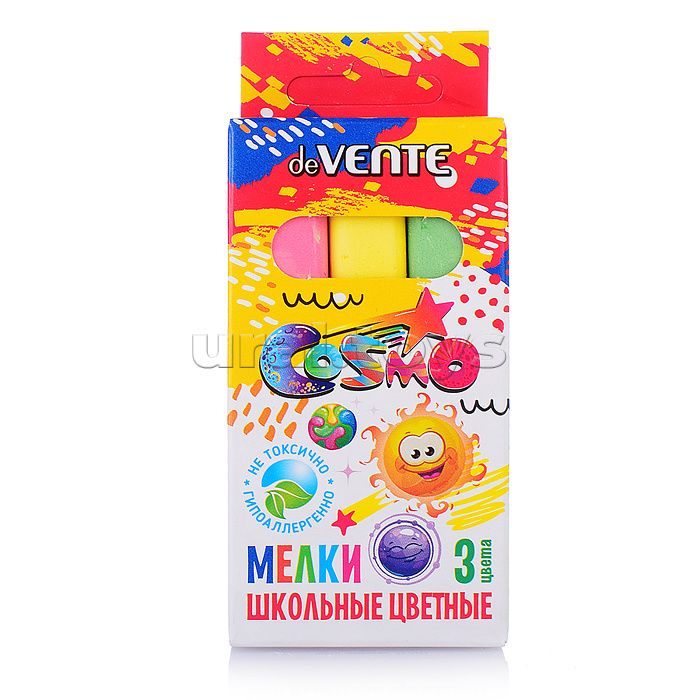 Мелки школьные "Cosmo" прямоугольные цветные 3 цвета, в картонной коробке с европодвесом