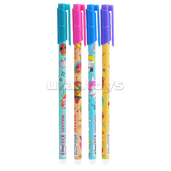 Ручка гелевая со стираемыми чернилами FUN IN THE SUN, синяя, игольчатый пиш. узел 0.5мм, термочувствительные чернила, корпус пластиковый цветной, сменный стержень 128 мм, ПВХ-упаковка