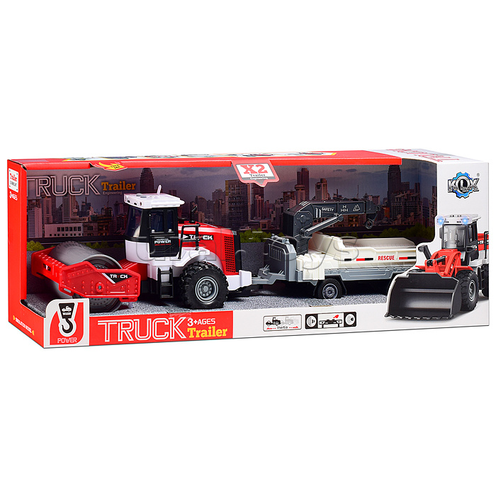 Машина "Каток с прицепом" 1:43 (свет,звук) в коробке