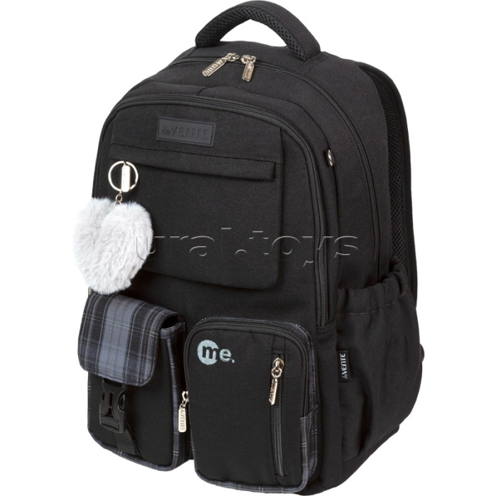 Рюкзак "Me. Black" подростковый 42x31x20 см (18 л) 650 г, износостойкий влагостойкий нейлон, 2 просторных отделения на молнии (одно из них с уплотненным отделением для ноутбука до 17 дюймов и книг на резинке и карманом на молнии с органайзером), 1 передни