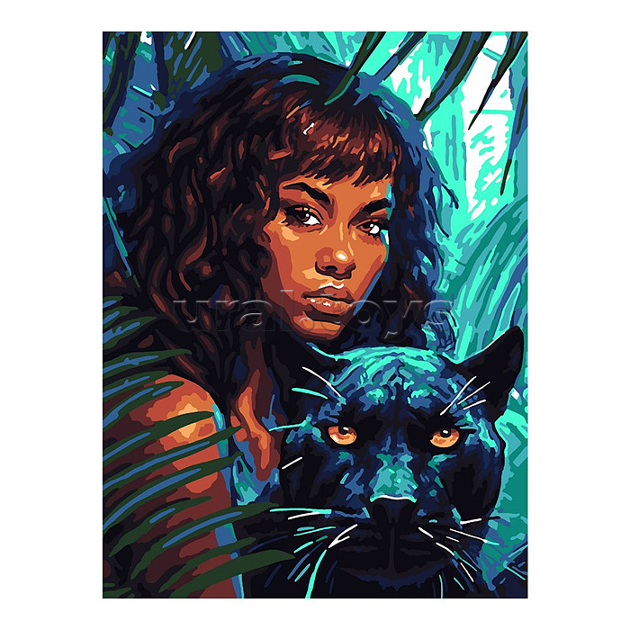 Картина по номерам на картоне 28,5*38 см "Девушка с пантерой"