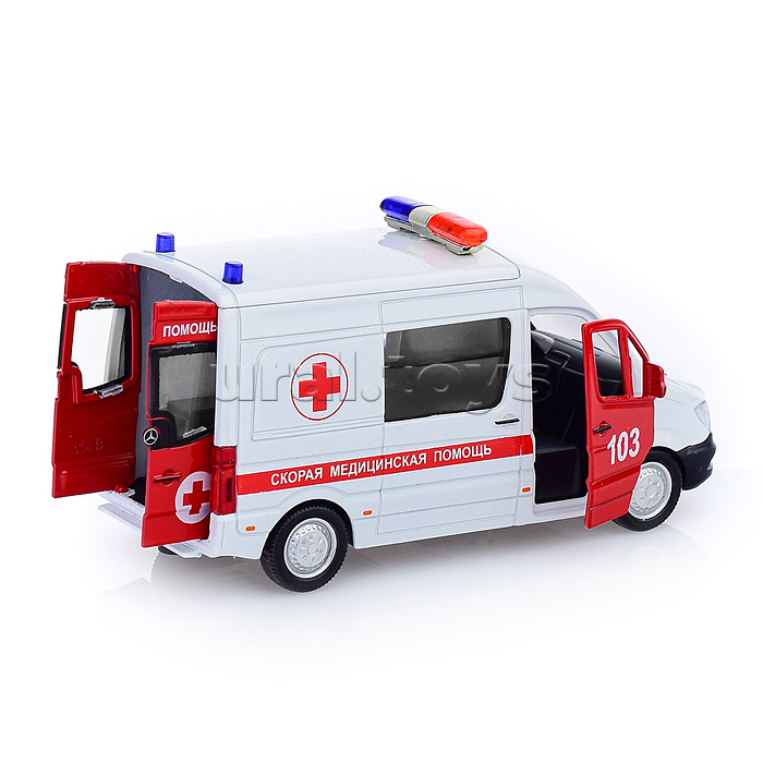 Машина "Mercedes-Benz sprinter Скорая" 14см, (открыв. двери) инерц. в коробке Машина "Mercedes-Benz sprinter Скорая" 14см, (открыв. двери) инерц. в коробке