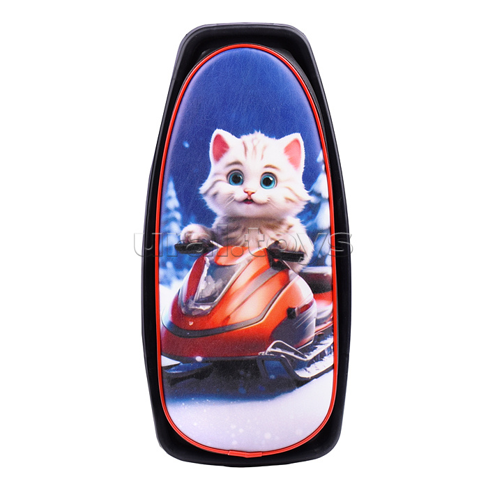 Игрушка Снегокат детский 111 "Mobile" с Т-образным толкателем и колесной базой (Котик на красном снегоходе)