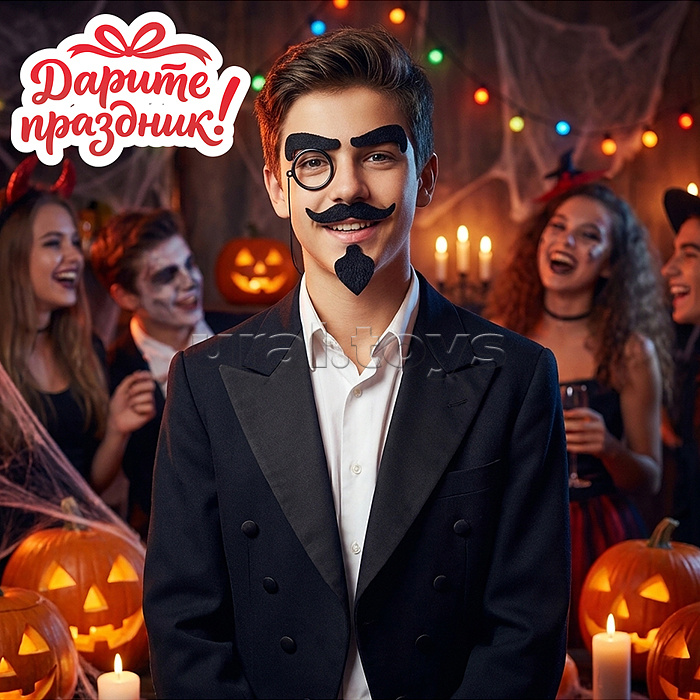 Карнавальный набор "Борода, усы, брови и монокль" цвет черный
