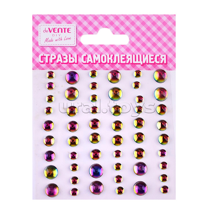 Стразы акриловые самоклеящиеся "DIY Iridescent Pearl" 54 шт, переливающиеся, 6 мм – 24 шт, 8 мм – 18 шт, 10 мм – 12 шт), в пластиковом пакете с блистерным подвесом