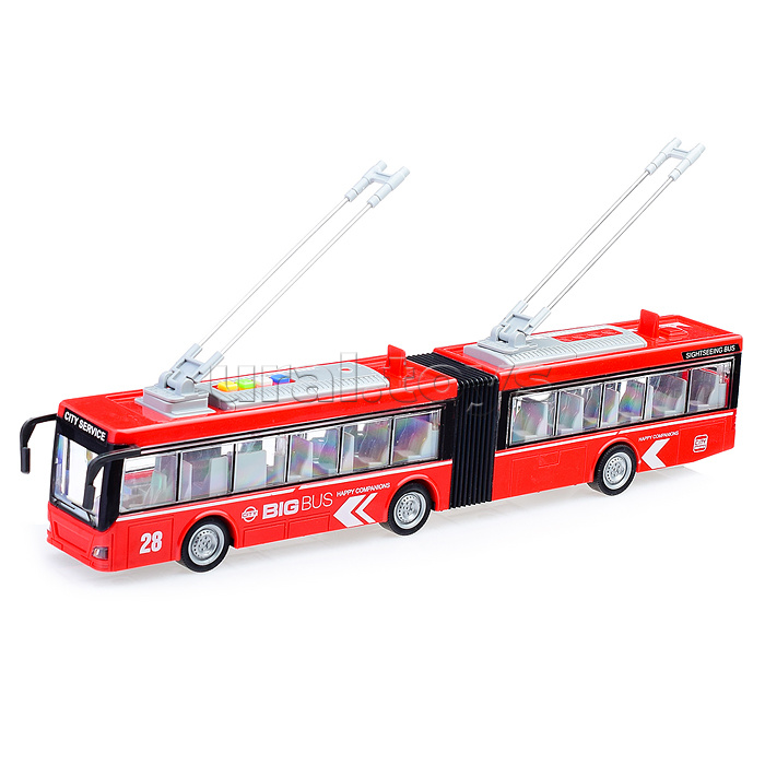 Троллейбус 1:16 (свет, звук) на батарейках, в коробке