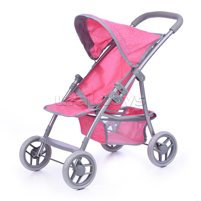 Коляска для кукол металлическая, складная, прогулочная, с тентом, с корзиной, цвет розовый в пакете