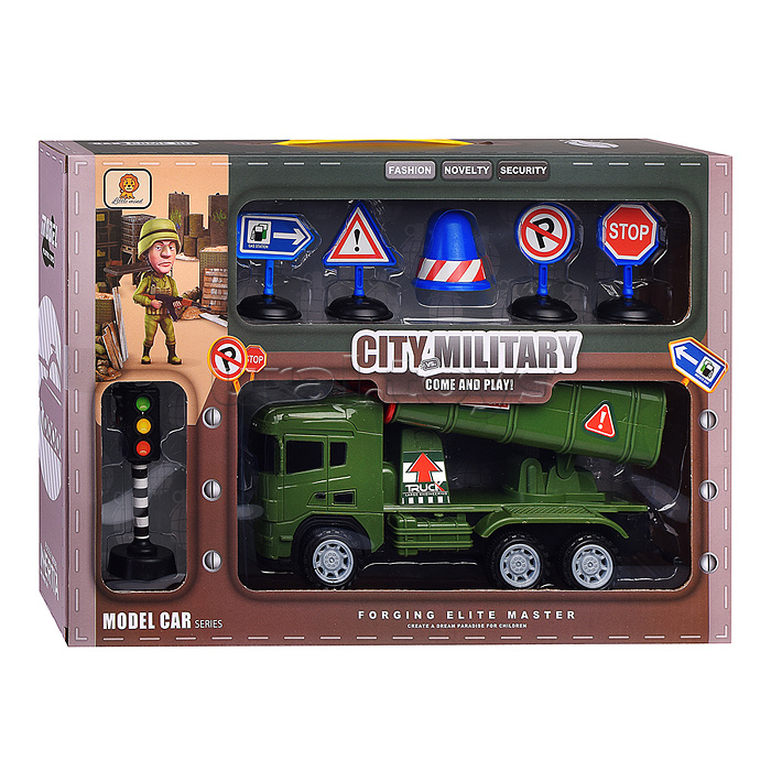 Набор с дорожными знаками "Военный транспорт" , в коробке