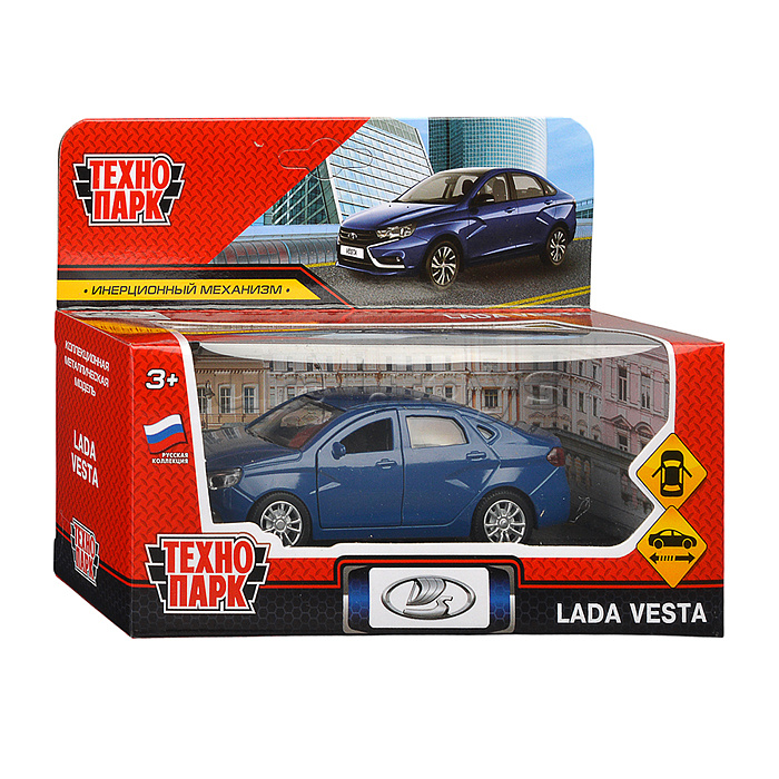 Машина металл LADA Vesta 11,5 см, (отк. двери, темно-синий,) в коробке