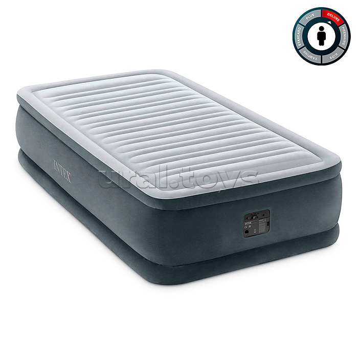 Односпальная надувная кровать 99х191х46см "Comfort-Plush" встр.нас. 220В, до 136кг, 64412 INTEX