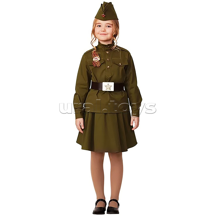 Костюм "Солдатка хлопок" (гимнастерка, юбка, пилотка, ремень) размер 122-64