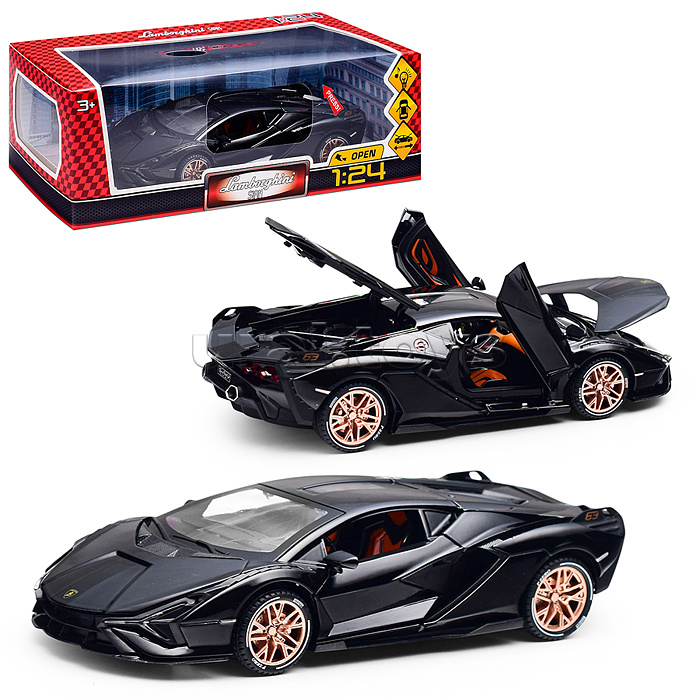 Машина металл свет-звук lamborghini sian, 20,8 см, двери, багажник, коробка