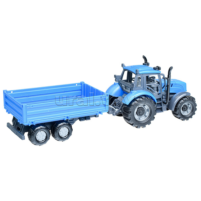 Трактор "Прогресс" с бортовым прицепом инерционный (синий) (в коробке)