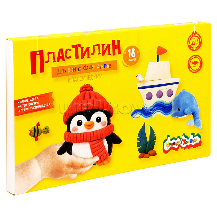 Пластилин классический 18 цв. "Для юных фантазеров" 270 г ассорти со стеком