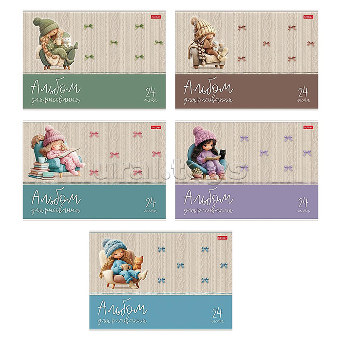 Альбом для рисования 24л А4ф "Сладкое время" на скобе обл. мел.картон 5 диз.в блоке