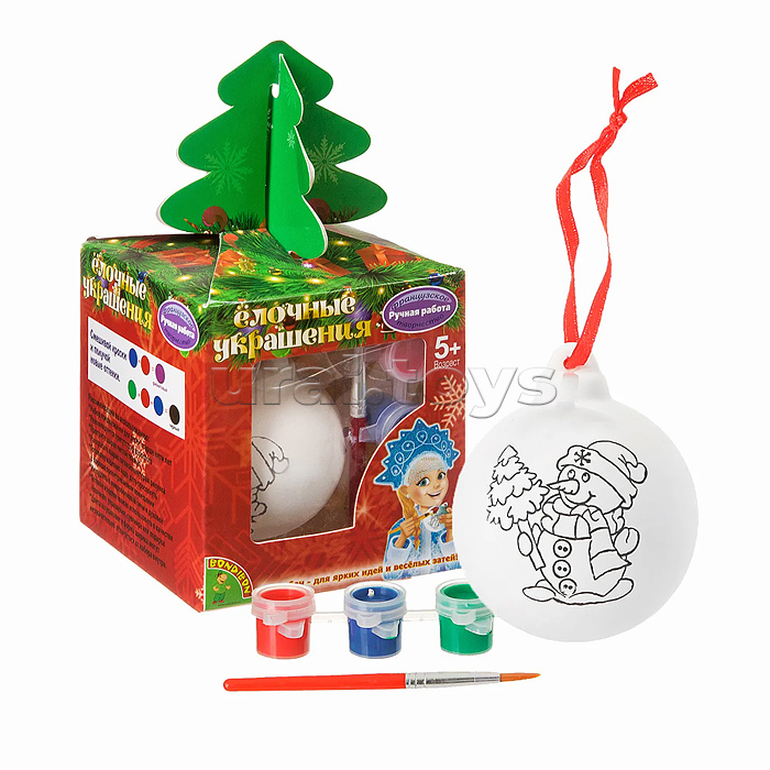 Набор для творчества "Ёлочные украшения. Шар со снеговичком" в подарочной упаковке с ёлочкой