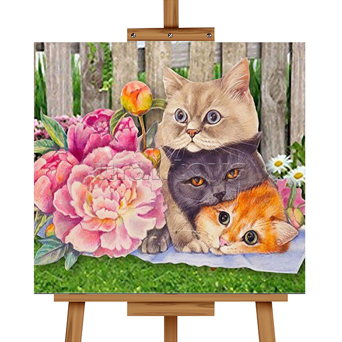 Мозаика алмазная "Дружба кошачья" (с гирляндой) 20*20см.