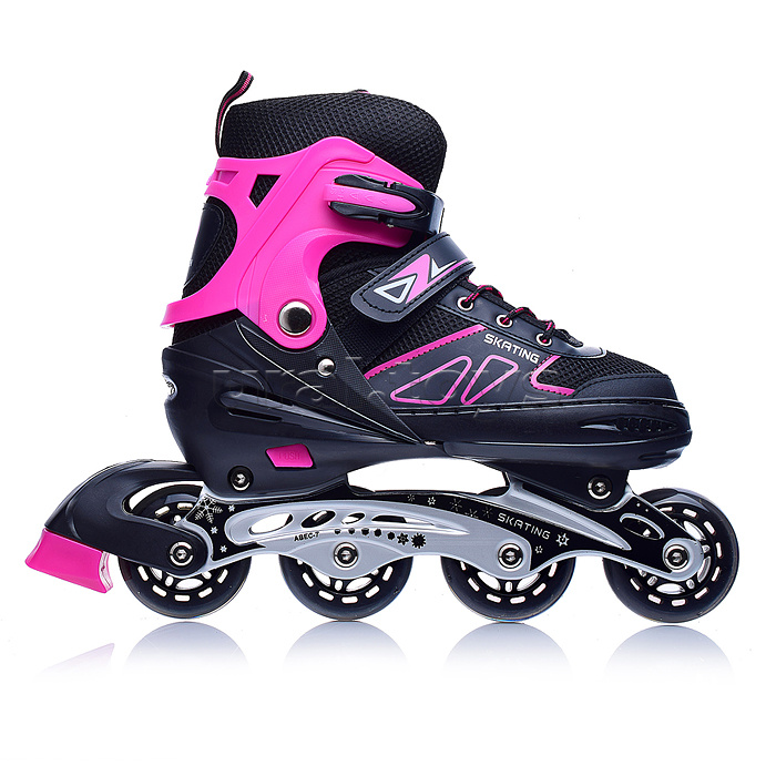 Роликовые коньки раздвижные, PU колёса, размер L, черно-розовые, в сумке