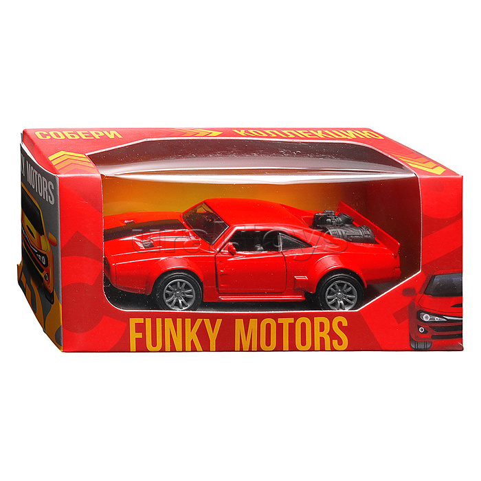 Красная с чёрной полосой инерционная машинка die-cast , 1:32