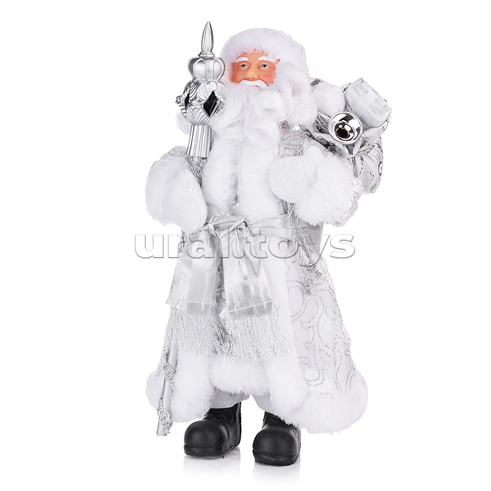 Новогодняя фигурка "Дед Мороз В серебристой шубке" (ПВХ, полиэстер)